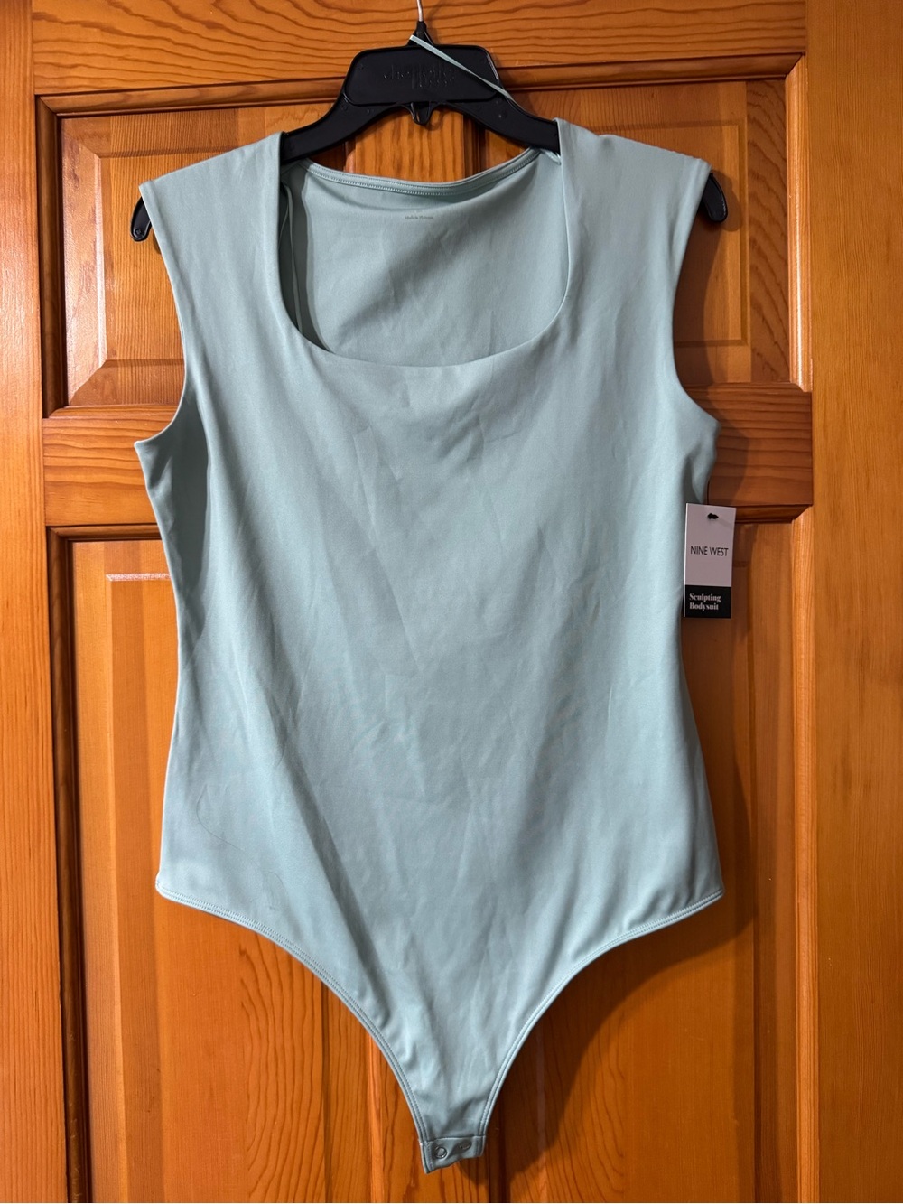Nine West Pale Green Sleeveless Scoop Neck Bodysuit